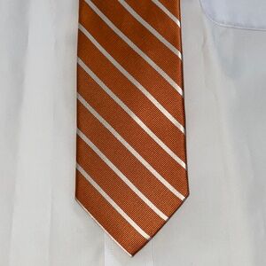 Paul Fredrick Orange and White Striped Silk Tie